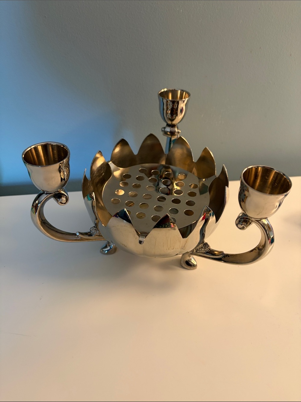 Vintage Silver plate E.P. Brass Candelabra FLOWER FROG Arrangement Floral Center